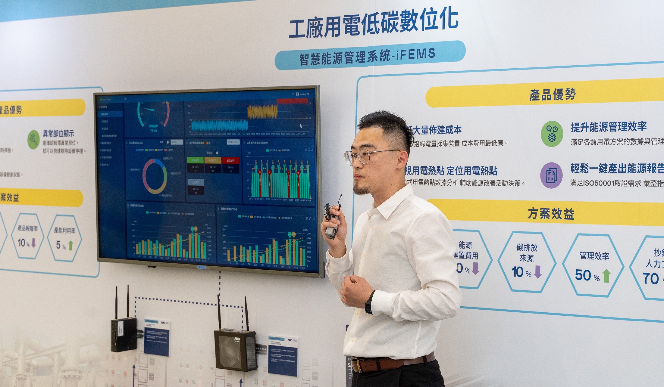 以協(xié)助企業(yè)布局智能制造見(jiàn)長(zhǎng)的申博太陽(yáng)城數(shù)位 ，今年展出智能管理系統(tǒng) ，已導(dǎo)入多元產(chǎn)業(yè)應(yīng)用 ，能有效降低人力、提升管理效率